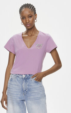 T-shirt Pinko w stylu casual z dekoltem w kształcie litery v