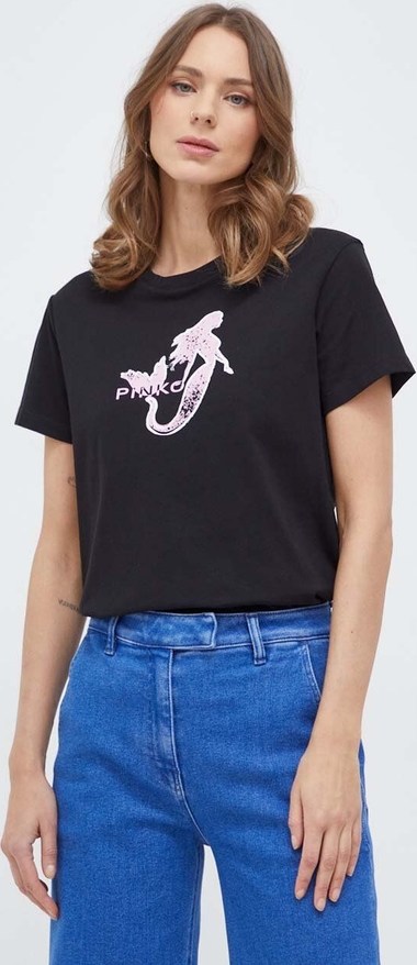 T-shirt Pinko z bawełny z nadrukiem w młodzieżowym stylu