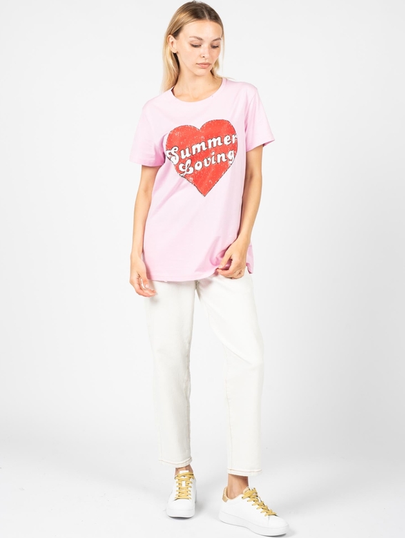 T-shirt Pinko z bawełny z okrągłym dekoltem w młodzieżowym stylu
