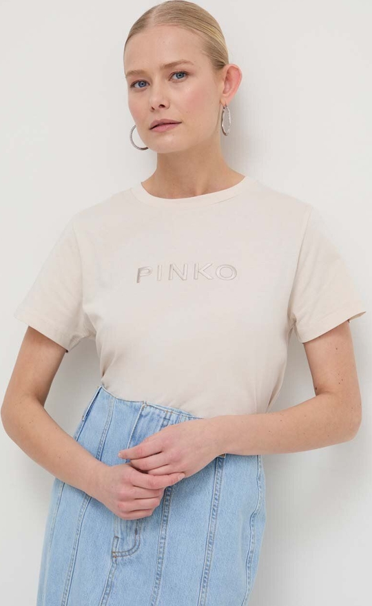 T-shirt Pinko z okrągłym dekoltem z bawełny z krótkim rękawem