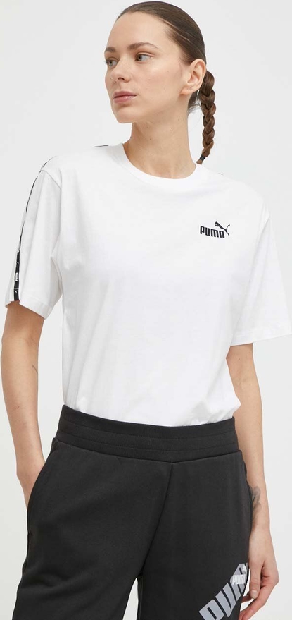 T-shirt Puma w sportowym stylu z okrągłym dekoltem z bawełny