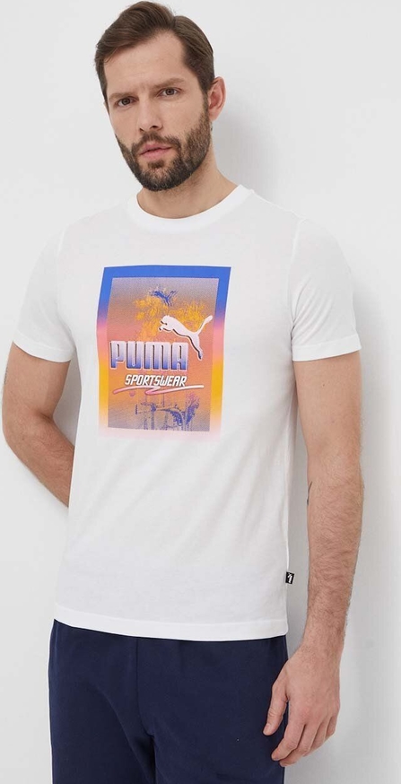 T-shirt Puma z bawełny z krótkim rękawem z nadrukiem