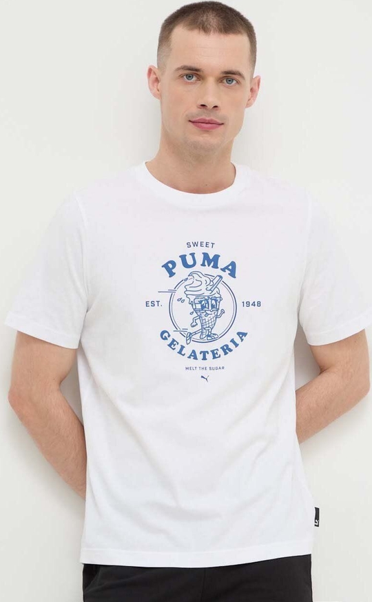 T-shirt Puma z bawełny z krótkim rękawem z nadrukiem