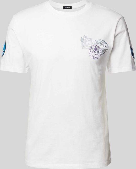 T-shirt Replay z nadrukiem z bawełny z krótkim rękawem