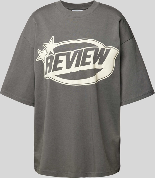 T-shirt Review z krótkim rękawem w młodzieżowym stylu z okrągłym dekoltem