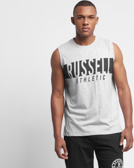 T-shirt Russell Athletic bez rękawów z bawełny w młodzieżowym stylu