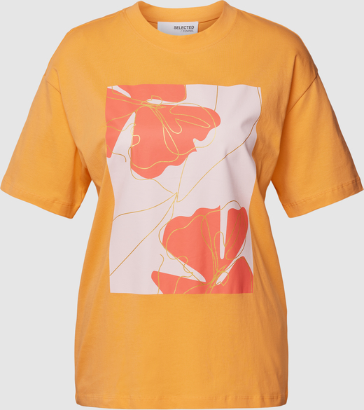 T-shirt Selected Femme w młodzieżowym stylu z bawełny z okrągłym dekoltem