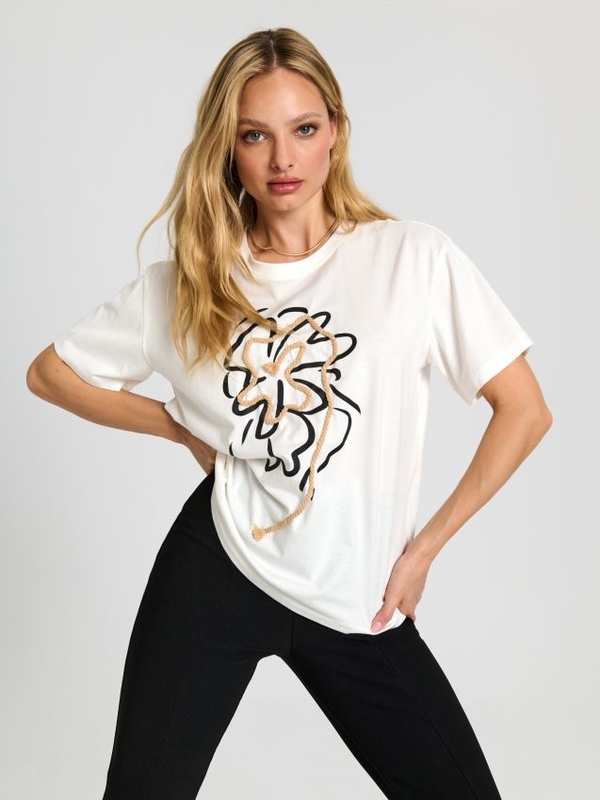 T-shirt Sinsay w młodzieżowym stylu z bawełny z okrągłym dekoltem