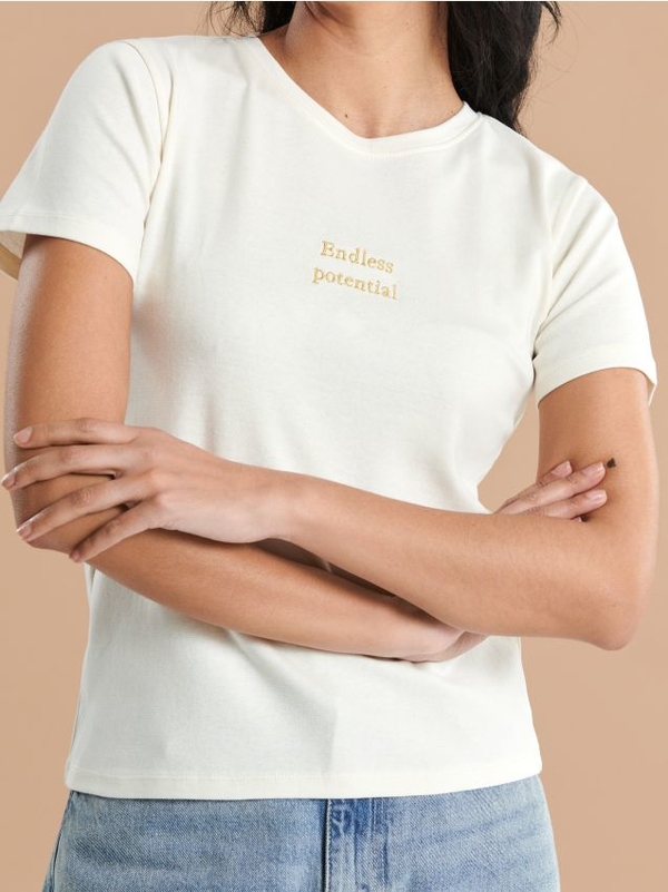 T-shirt Sinsay z krótkim rękawem z bawełny z okrągłym dekoltem