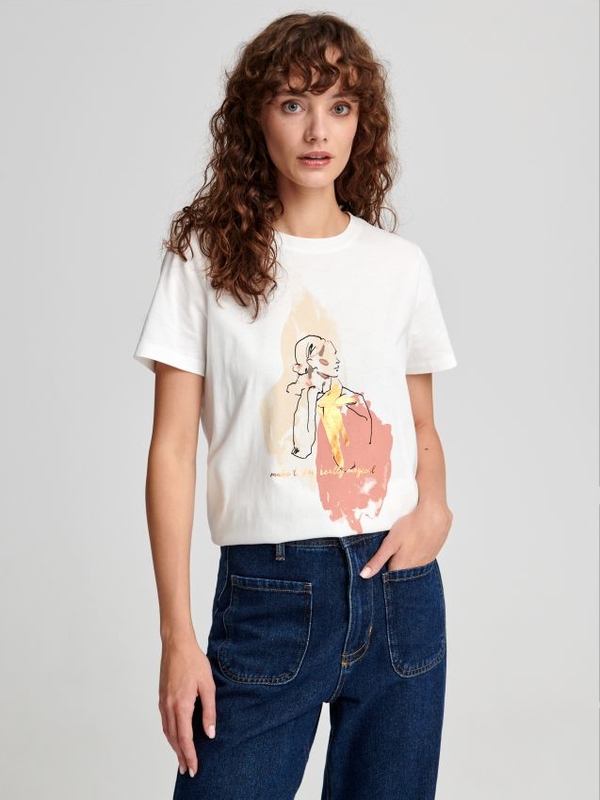 T-shirt Sinsay z krótkim rękawem z okrągłym dekoltem w młodzieżowym stylu
