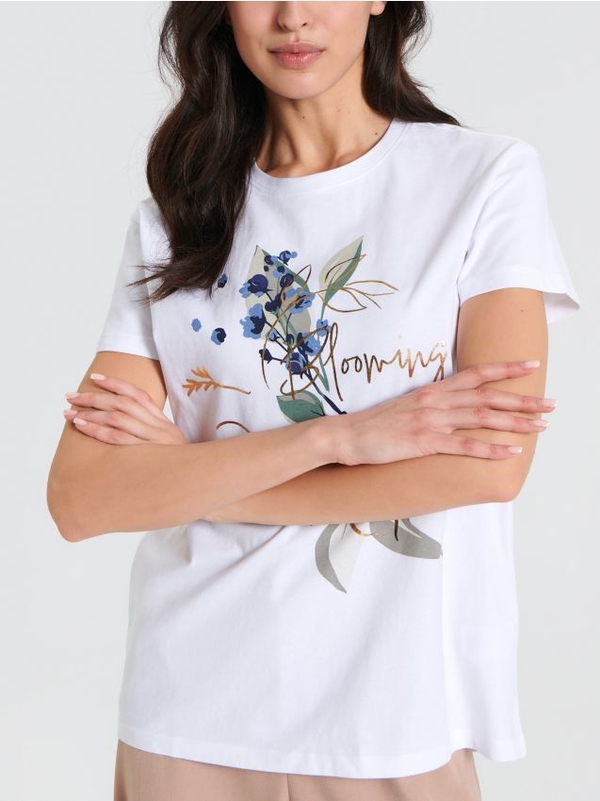 T-shirt Sinsay z nadrukiem z okrągłym dekoltem