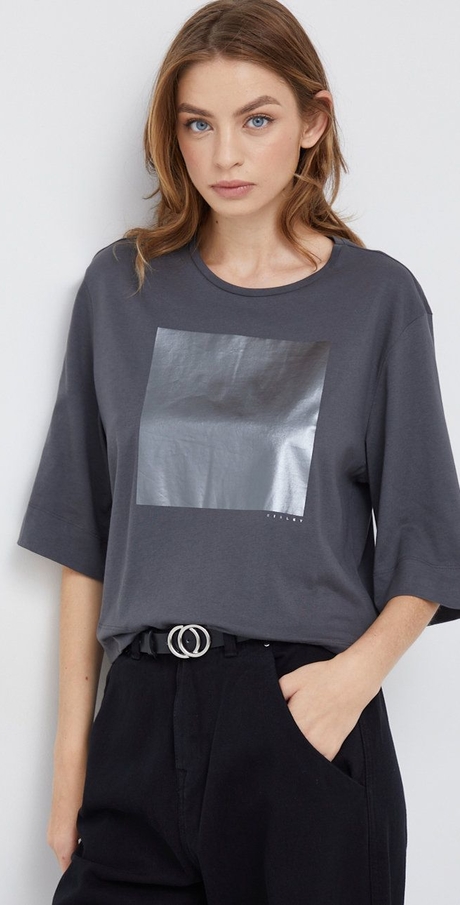 T-shirt Sisley w stylu casual z okrągłym dekoltem z bawełny