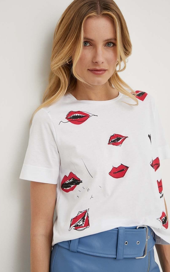 T-shirt Sisley z okrągłym dekoltem z nadrukiem w młodzieżowym stylu