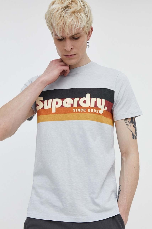 T-shirt Superdry z bawełny z nadrukiem z krótkim rękawem