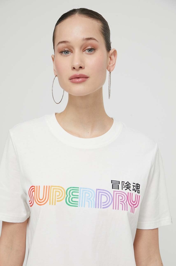 T-shirt Superdry z krótkim rękawem z bawełny z okrągłym dekoltem