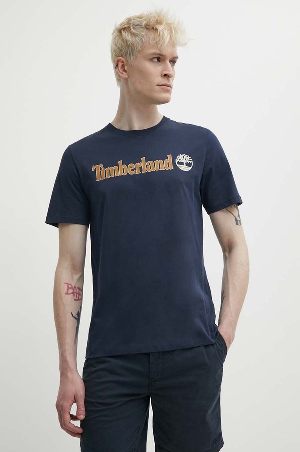 T-shirt Timberland z bawełny z nadrukiem z krótkim rękawem
