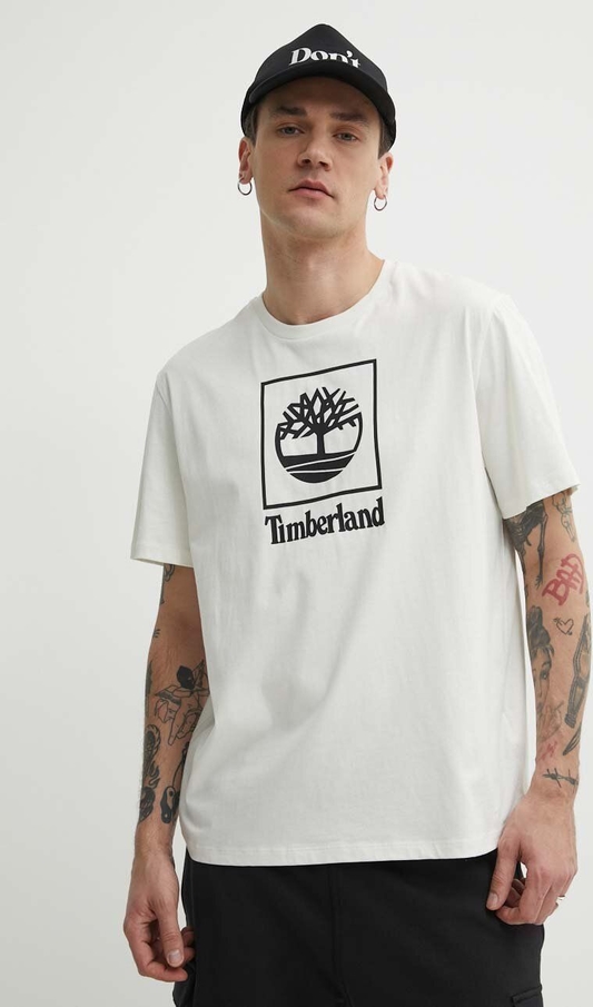 T-shirt Timberland z krótkim rękawem z nadrukiem z bawełny