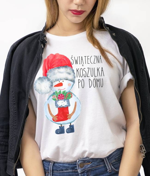 T-shirt Time For Fashion w bożonarodzeniowy wzór z krótkim rękawem z bawełny