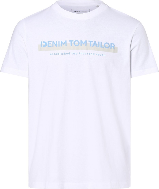 T-shirt Tom Tailor Denim z bawełny z nadrukiem z krótkim rękawem