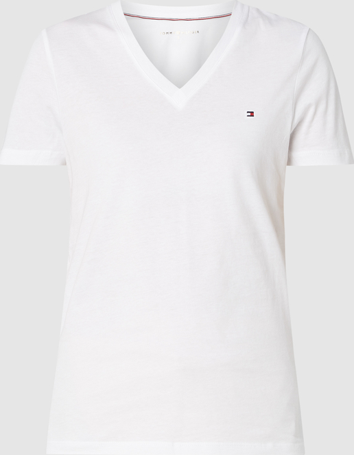 T-shirt Tommy Hilfiger z krótkim rękawem z bawełny z dekoltem w kształcie litery v