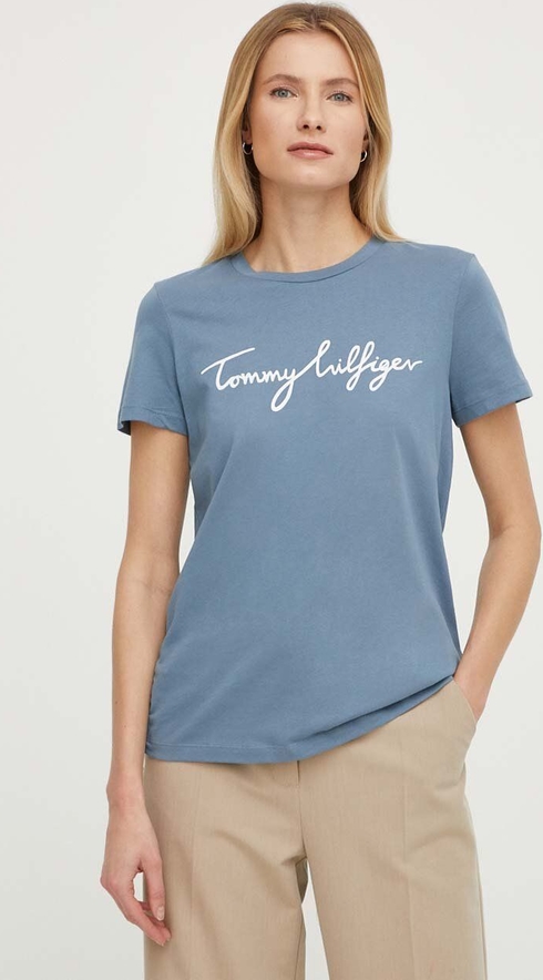 T-shirt Tommy Hilfiger z krótkim rękawem z bawełny z okrągłym dekoltem