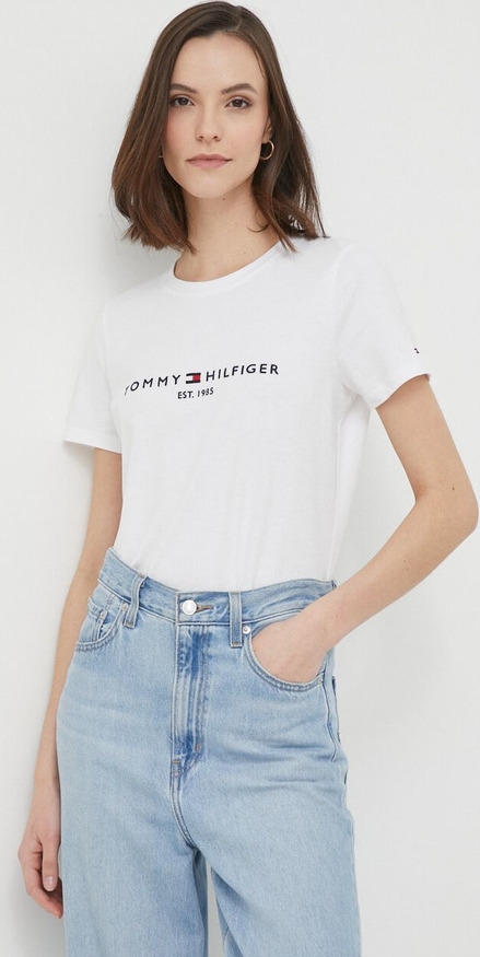 T-shirt Tommy Hilfiger z okrągłym dekoltem z dzianiny w młodzieżowym stylu