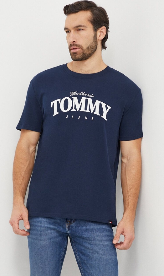 T-shirt Tommy Jeans z bawełny z nadrukiem z krótkim rękawem