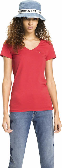 T-shirt Tommy Jeans z dżerseju z dekoltem w kształcie litery v