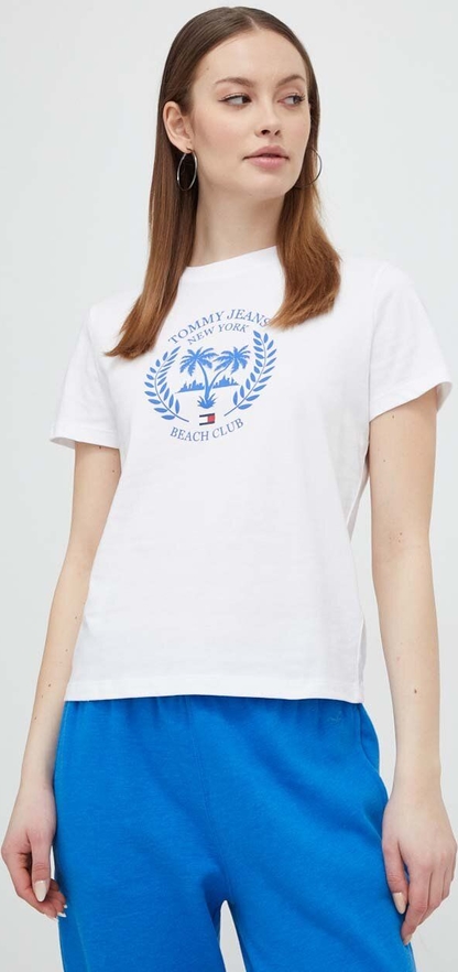 T-shirt Tommy Jeans z okrągłym dekoltem z bawełny w młodzieżowym stylu