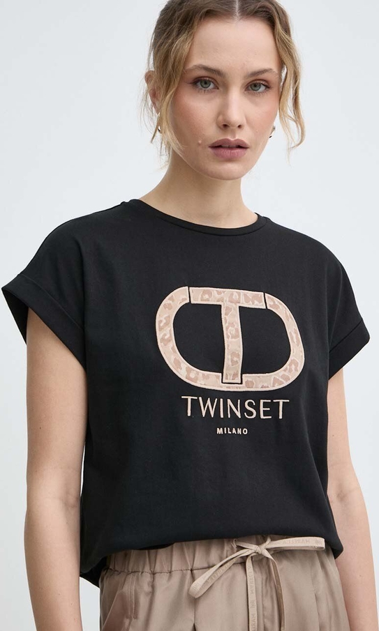 T-shirt Twinset w młodzieżowym stylu z krótkim rękawem z bawełny
