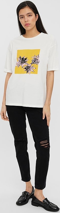 T-shirt Vero Moda z bawełny z okrągłym dekoltem z krótkim rękawem