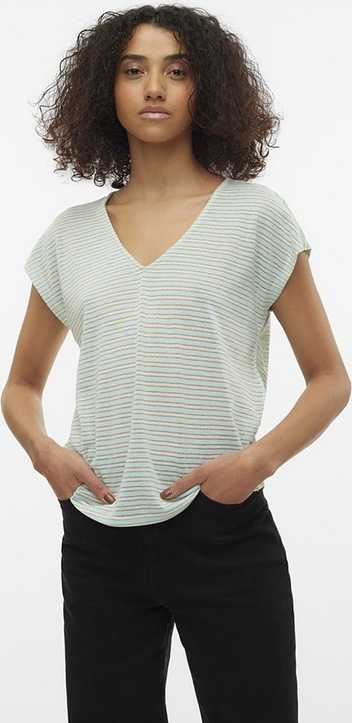 T-shirt Vero Moda z lnu z dekoltem w kształcie litery v w stylu casual