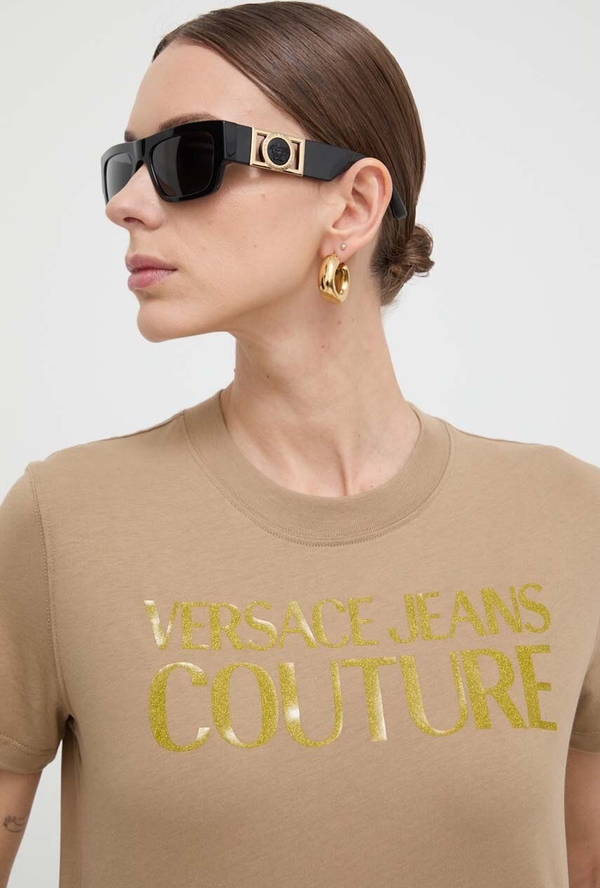 T-shirt Versace Jeans z bawełny z okrągłym dekoltem z krótkim rękawem