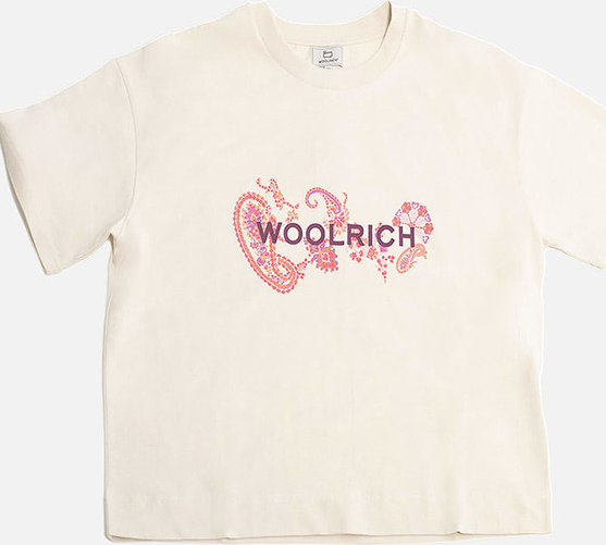 T-shirt Woolrich z bawełny z krótkim rękawem w młodzieżowym stylu