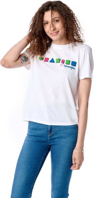 T-shirt Wrangler w młodzieżowym stylu z okrągłym dekoltem