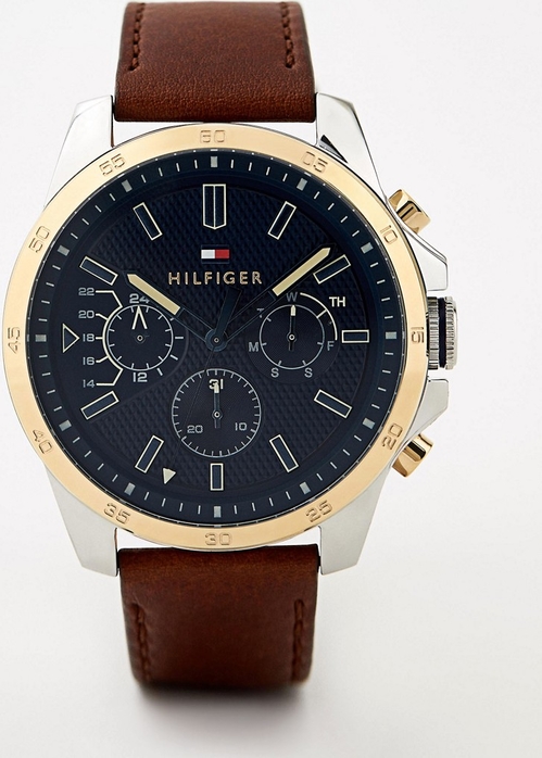 Tommy Hilfiger – Decker Zegarek na skórzanym pasku 48m-Brązowy