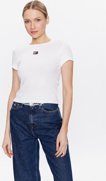 Tommy Jeans T-Shirt Tjw Bby Rib Xs Badge DW0DW15641 Biały Slim Fit