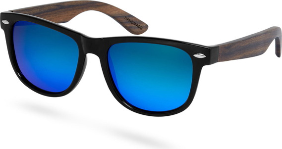 Trendhim Czarno-niebieskie polaryzacyjne okulary przeciwsłoneczne z drewna hebanowego