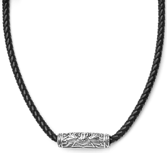 Trendhim Czarny skórzany naszyjnik z motywem runy w kształcie tuby