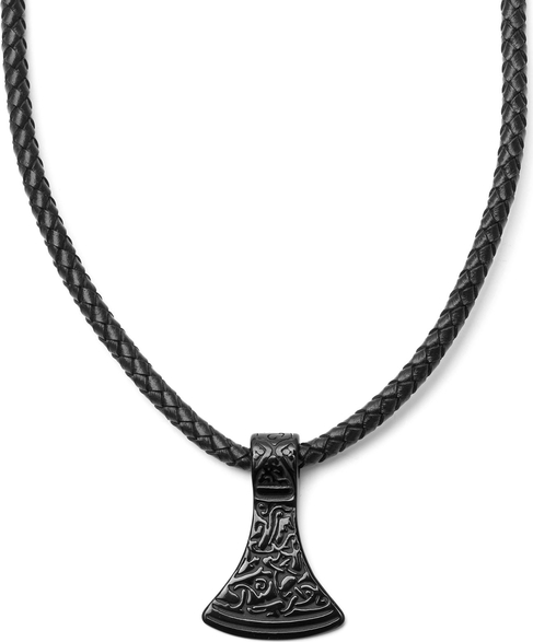 Trendhim Czarny skórzany naszyjnik z runą w kształcie młota Thora