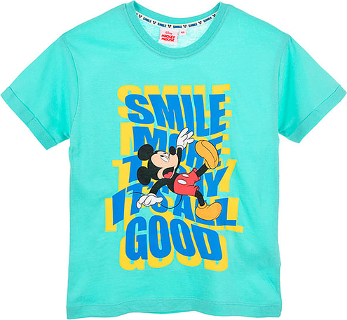 Turkusowa koszulka dziecięca Mickey dla chłopców z bawełny