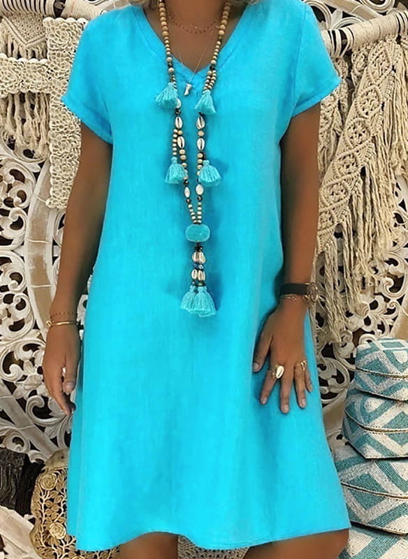 Turkusowa sukienka Arilook z dekoltem w kształcie litery v z bawełny w stylu casual