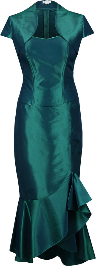 Turkusowa sukienka Fokus midi z krótkim rękawem rozkloszowana