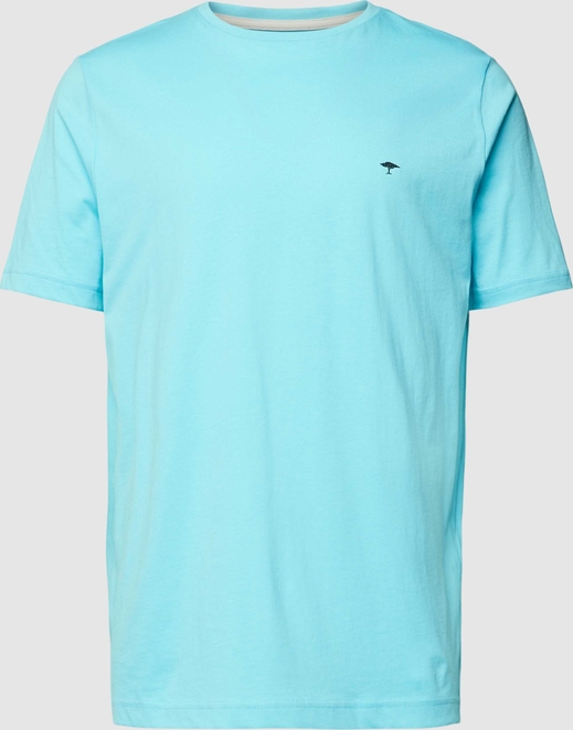 Turkusowy t-shirt Fynch Hatton z krótkim rękawem z bawełny w stylu casual