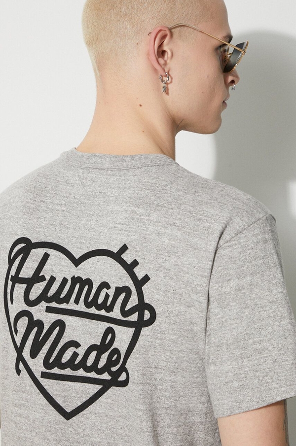 Turkusowy t-shirt Human Made z bawełny z krótkim rękawem z nadrukiem