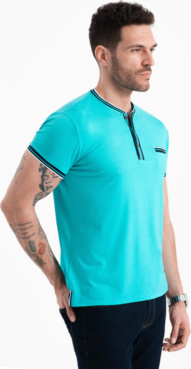 Turkusowy t-shirt Ombre z krótkim rękawem z jedwabiu