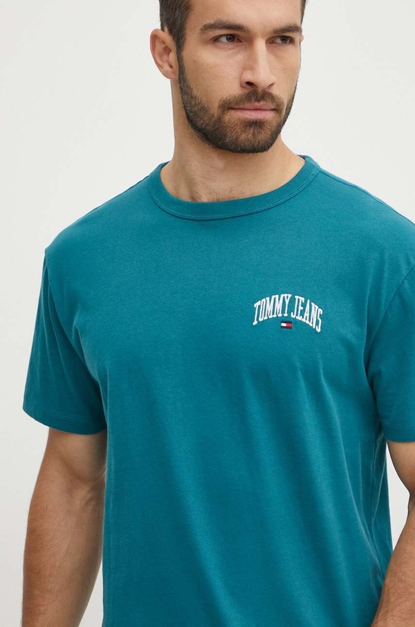Turkusowy t-shirt Tommy Jeans z bawełny