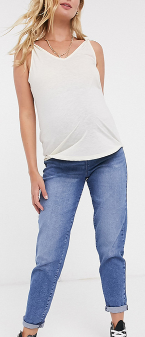 Urban Bliss Maternity – Ciemnoniebieskie mom jeans z efektem sprania