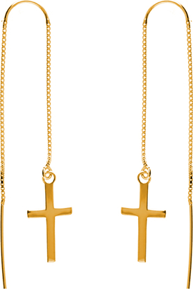 Valerio Delikatne długie przewlekane pozłacane srebrne wiszące kolczyki krzyżyk krzyż cross srebro 925 K1723G