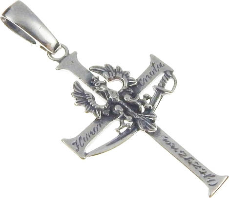 Valerio Duży oksydowany srebrny krzyżyk krzyż patriotyczny honor ojczyzna cnota srebro 925 V010